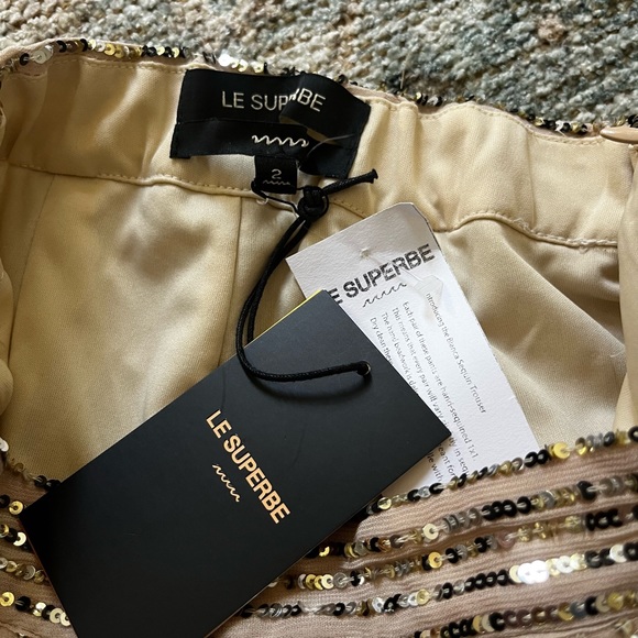 Le Superbe Bianca Trousers Gold Sequin Pants NWT Sz 2 - Picture 7 of 8